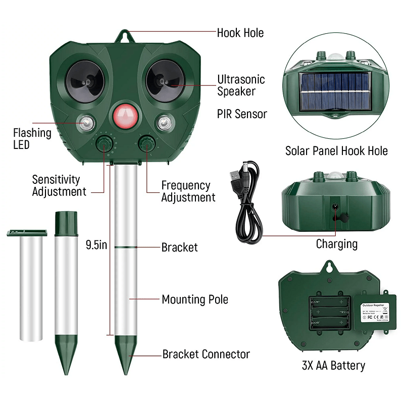Solar Powered Ultrasonic Bird Repeller for Outdoor Use - Lexians