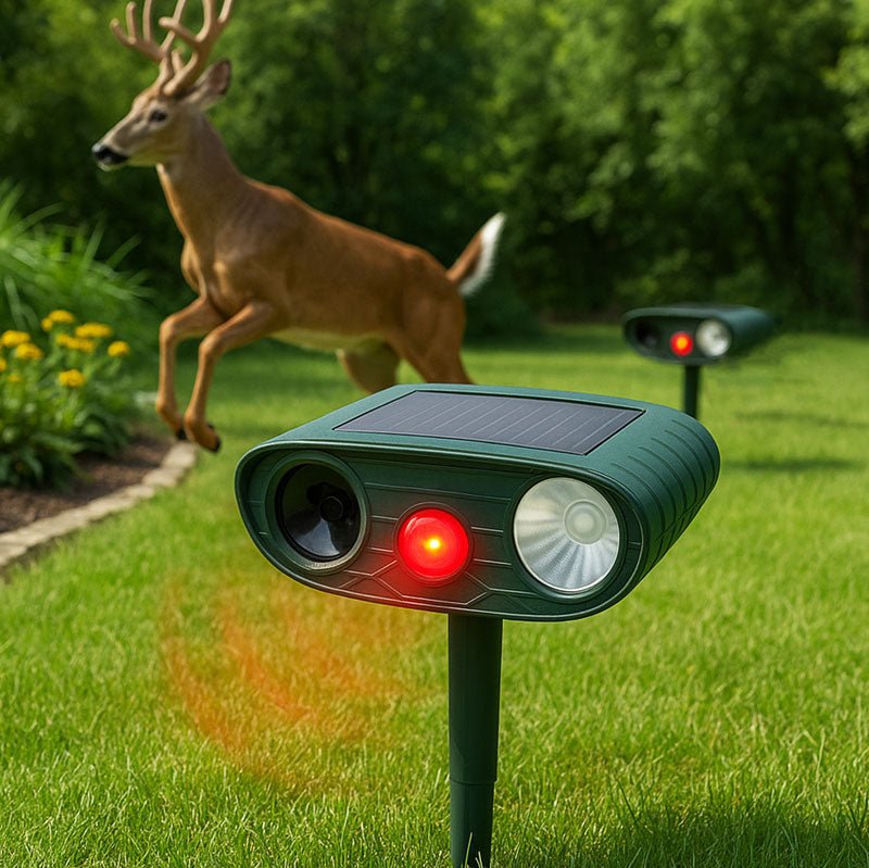Solar - Powered Ultrasonic Deer Repeller with Flashing Light - Lexians