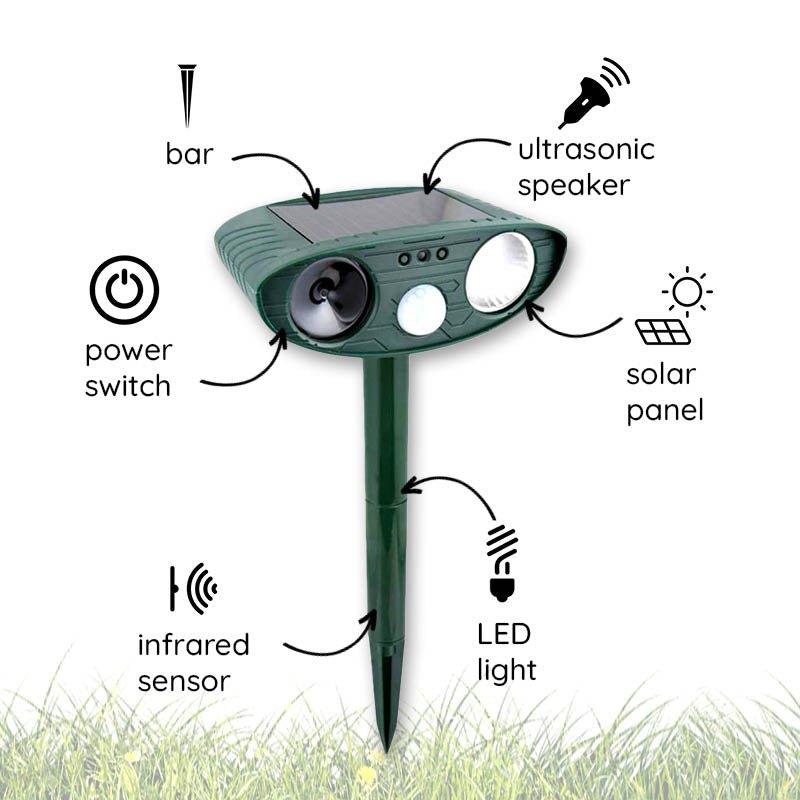 Solar - Powered Ultrasonic Deer Repeller with Flashing Light - Lexians