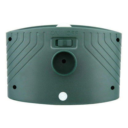 "Solar-powered ultrasonic rabbit repeller with dual sensors and LED lights for effective garden protection against rabbits."