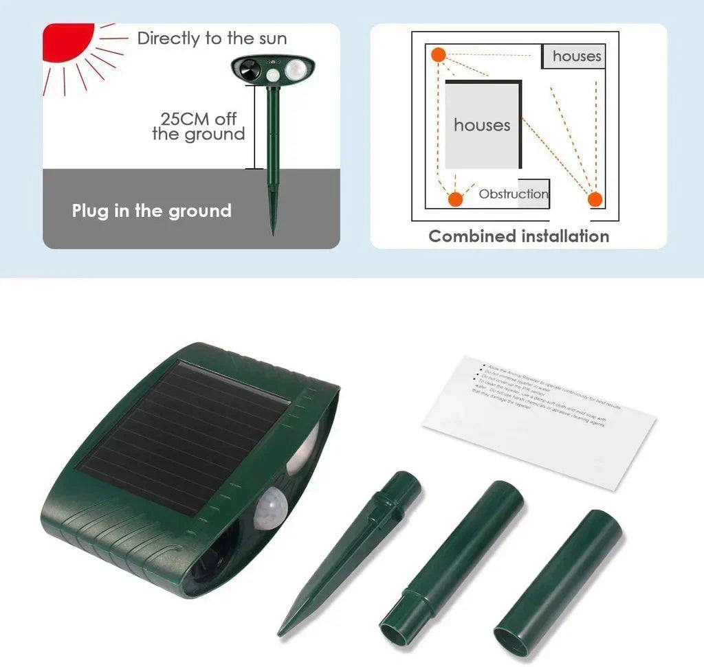 Protect your garden with a solar ultrasonic deer repeller; effective, humane pest control device.