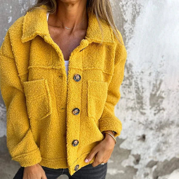 Women's chic lapel collar short jacket with button closure, perfect for effortless autumn style.