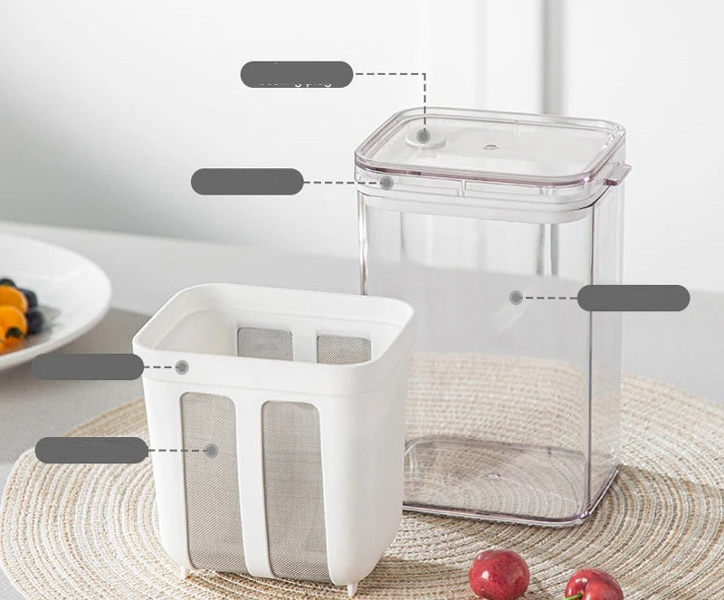 "Stainless steel yogurt and cheese maker with mesh strainer, perfect for filtering whey and making homemade dairy products."