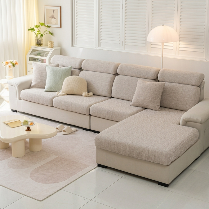Stretch linen blend sofa cover protects furniture from pets. Washable, universal fit slipcover for living room.