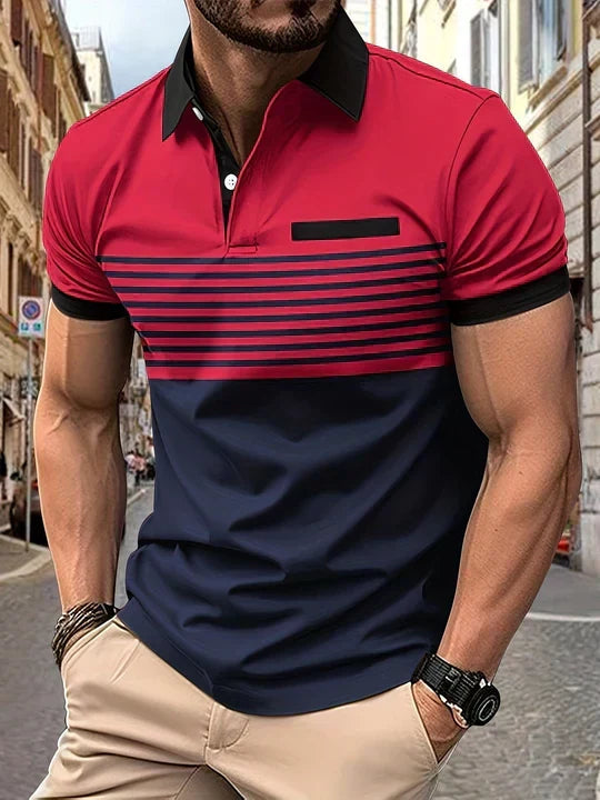 Men's classic striped polo shirt. Short sleeve for summer style, casual everyday wear, and vacation outfits.