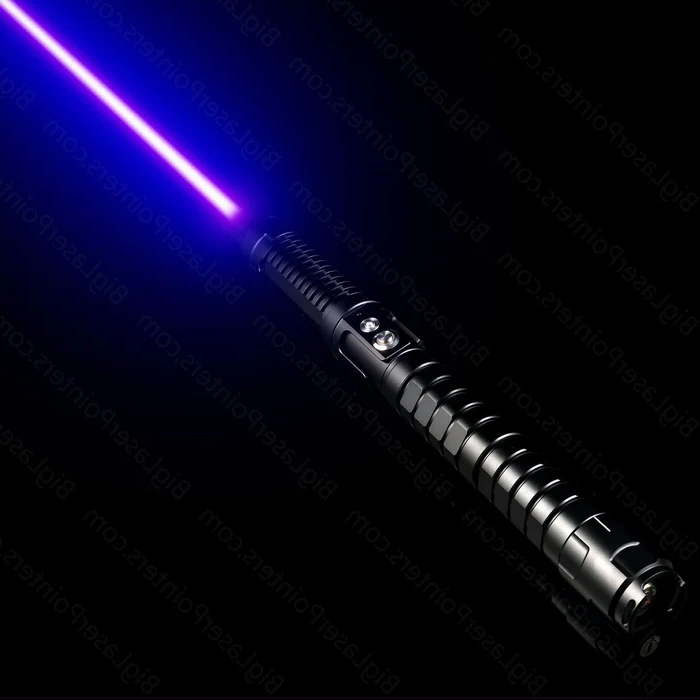 "Tactical laser torch emitting a bright blue beam, ideal for outdoor adventures and survival, made of sturdy aluminum."