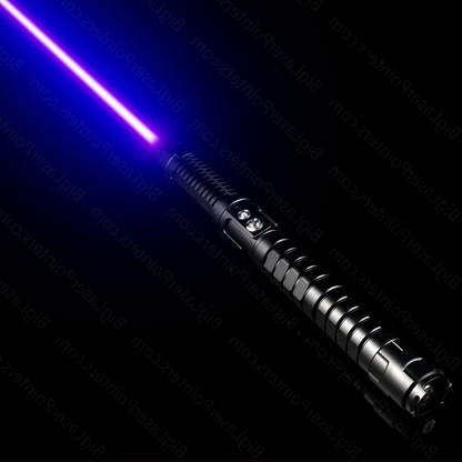 "Tactical laser torch emitting a bright blue beam, ideal for outdoor adventures and survival, made of sturdy aluminum."