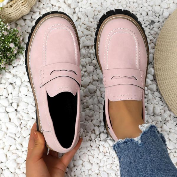 Pink Chunky Platform Loafers for women, comfortable & fashionable slip-on footwear.