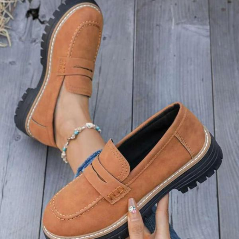 Brown Chunky Platform Loafers, a comfortable & stylish choice for women's elevated everyday wear.