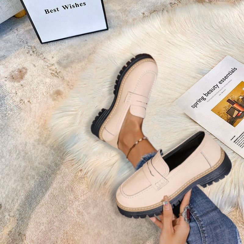 Women's Chunky Platform Loafers in beige, a versatile and stylish slip-on shoe for any look.