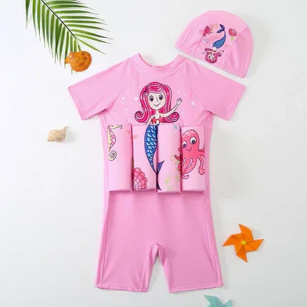Beginner swim aid: toddler float vest, UV 50+ sun protection, built-in shorts for safety.