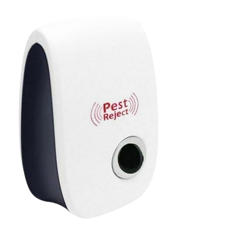 "Ultrasonic pest repeller for indoor and outdoor use, sleek white device, offers chemical-free and odorless pest control."