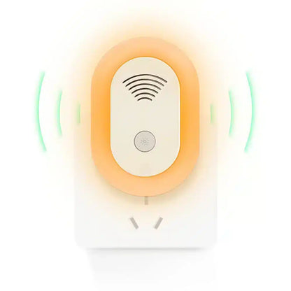 Ultrasonic Pest Repeller for Indoor Use, chemical-free, discreet white design, targets mosquitoes and rodents.
