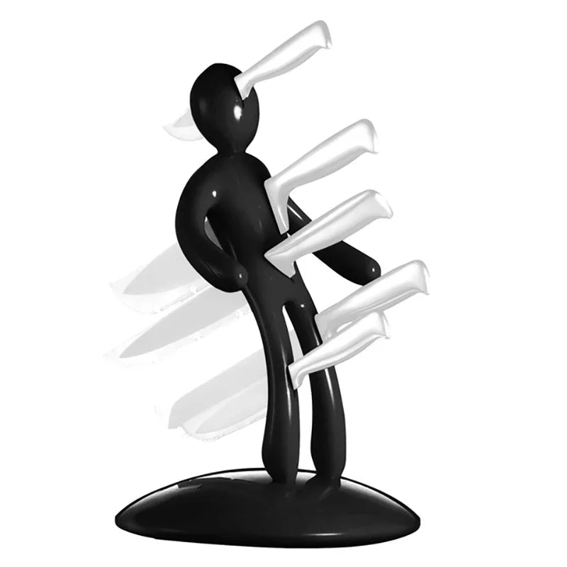 Unique humanoid knife stand for stylish kitchen decor. Modern countertop cutlery organizer.