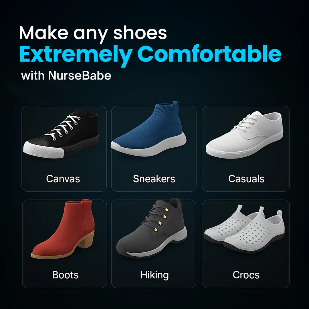 Ergonomic design of unisex comfort support insoles, highlighting shock-absorbing gel for standing