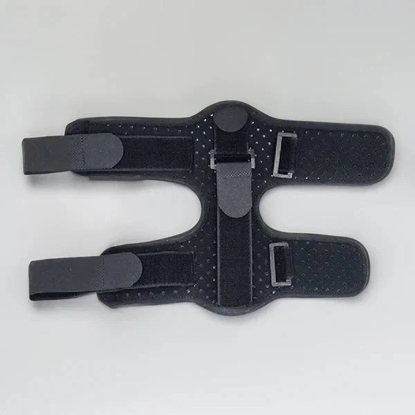 Unisex adjustable night splint for plantar fasciitis relief, black breathable neoprene, metal bands, ergonomic design.