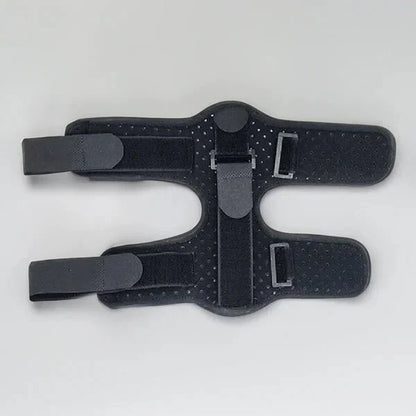 Unisex adjustable night splint for plantar fasciitis relief, black breathable neoprene, metal bands, ergonomic design.