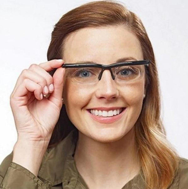 "Unisex adjustable sight glasses with scratch resistance, dual-lens tech, and elegant frame; innovative eyewear solution."