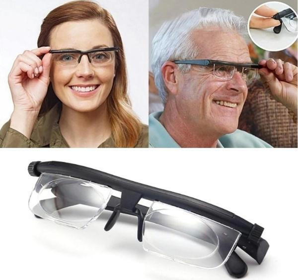 "Unisex adjustable sight glasses with scratch resistance, dual-lens tech, and elegant frame; innovative eyewear solution."
