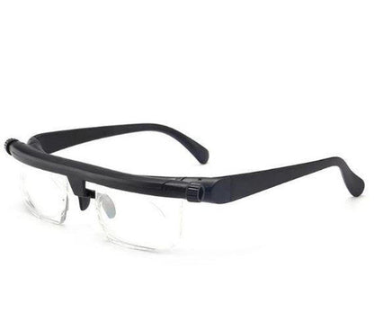 "Unisex adjustable sight glasses with scratch resistance, dual-lens tech, and elegant frame; innovative eyewear solution."
