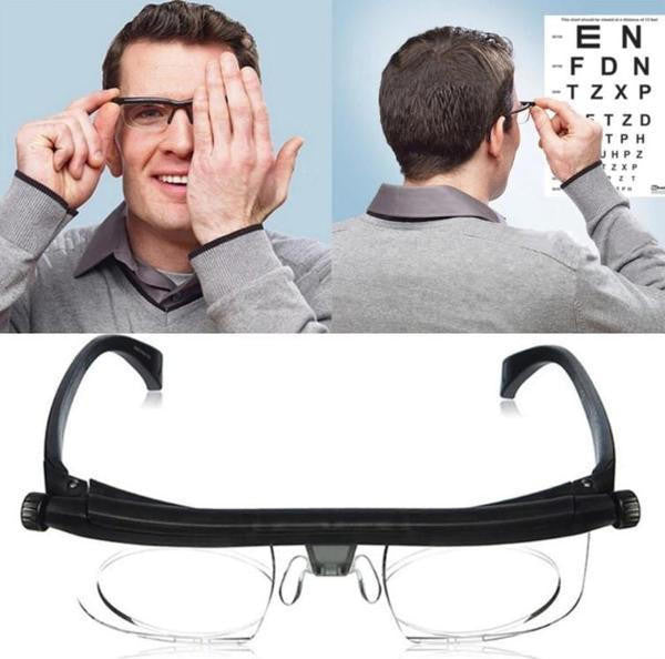 "Unisex adjustable sight glasses with scratch resistance, dual-lens tech, and elegant frame; innovative eyewear solution."