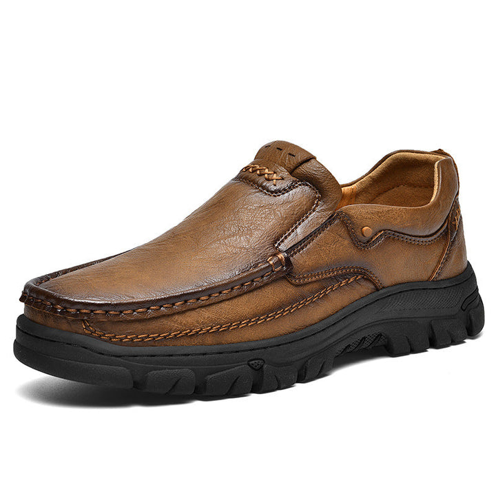 Close-up of leather orthopedic comfort boots with posture support, ideal for men and women
