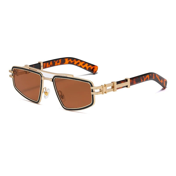 Geometric sunglasses with a sturdy metal frame, designed for unisex wear and superior UV protection