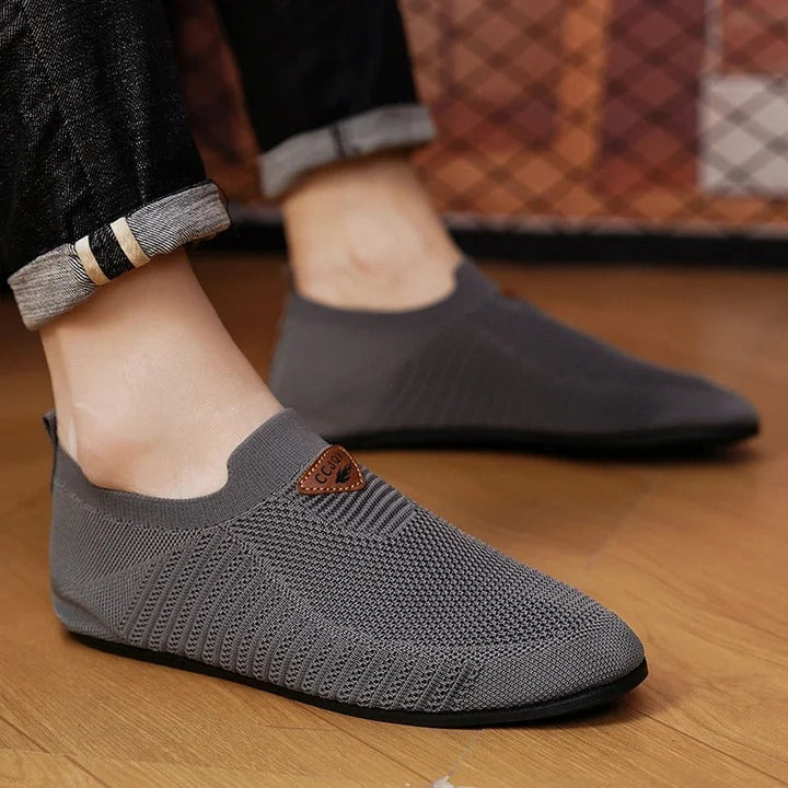Top-down view of slip-on breathable footwear, highlighting ease of putting on/taking off.
