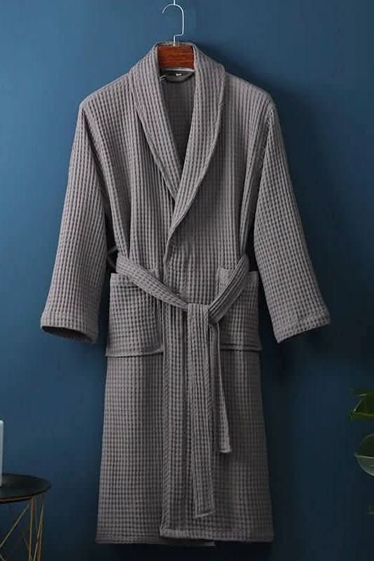 Unisex breathable waffle bathrobe, comfortable lounge wear, perfect for home, spa, or shower.