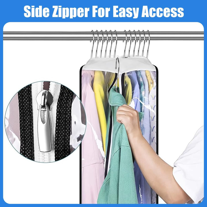 Essential 6-pack clear PEVA garment covers for dust-free clothes protection & organization.