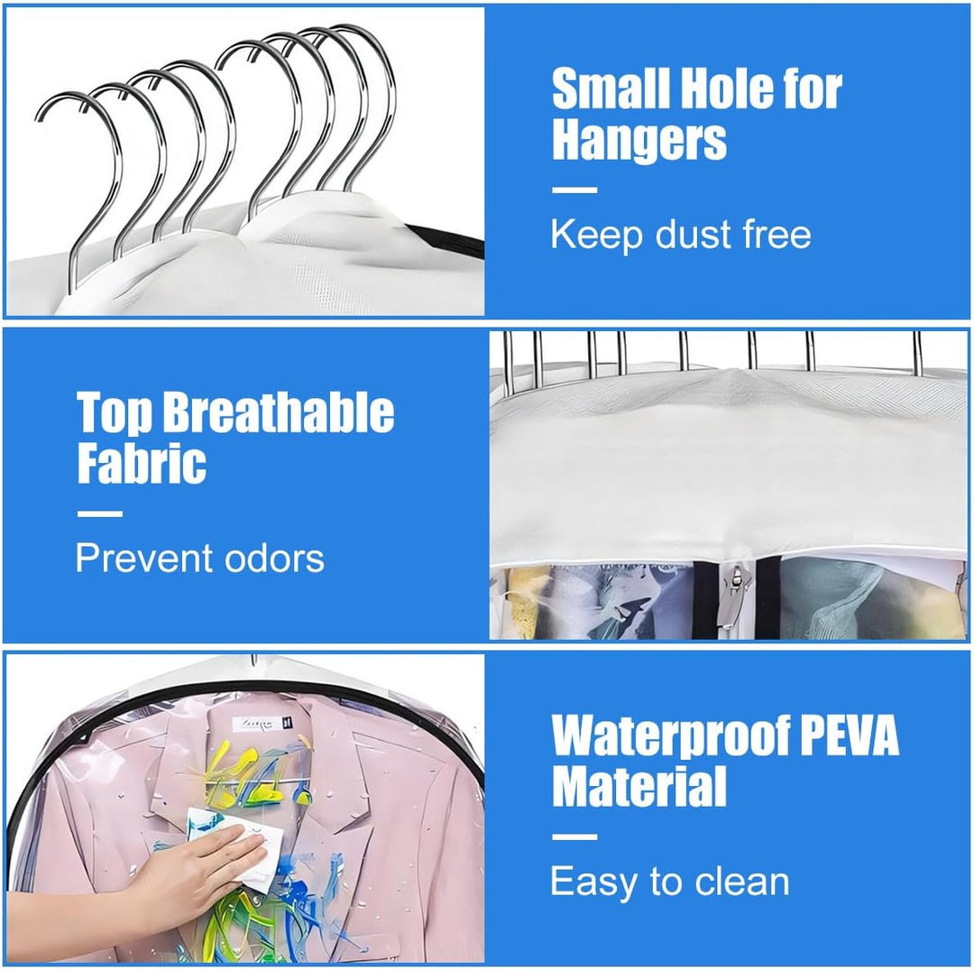 Multi-pack (6) of clear garment bags for wardrobe storage, ideal for suits & dresses.