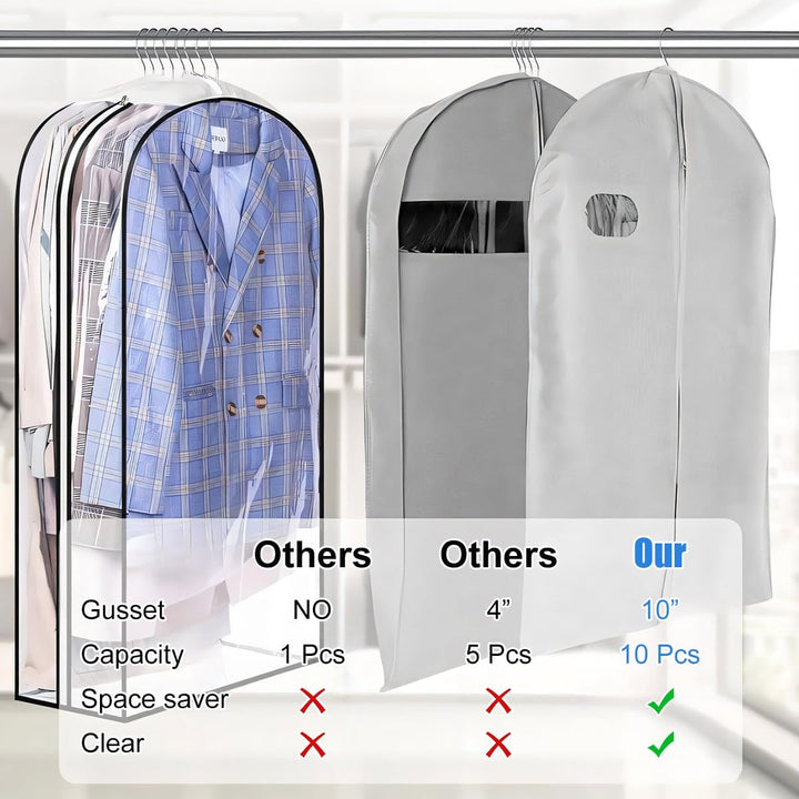 Unisex clear clothes storage bags (6-pack) to protect garments from dust and wrinkles.
