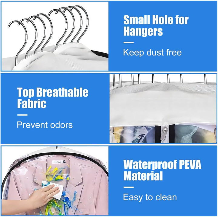 Premium 6-pack of clear PEVA garment bags for effective dust protection and clothes storage.