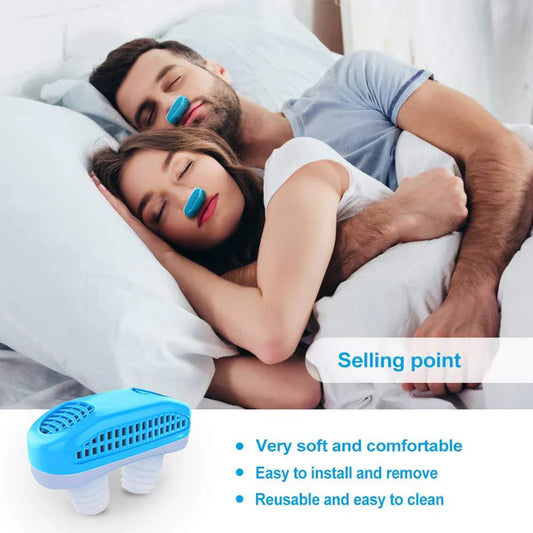 "Unisex compact anti-snoring micro-CPAP accessory, white and blue, featuring a sleek, portable design for comfortable sleep a