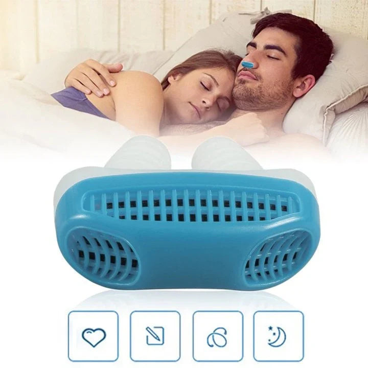 "Unisex compact anti-snoring micro-CPAP accessory, white and blue, featuring a sleek, portable design for comfortable sleep a