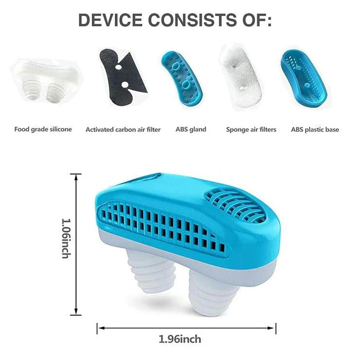 "Unisex compact anti-snoring micro-CPAP accessory, white and blue, featuring a sleek, portable design for comfortable sleep a