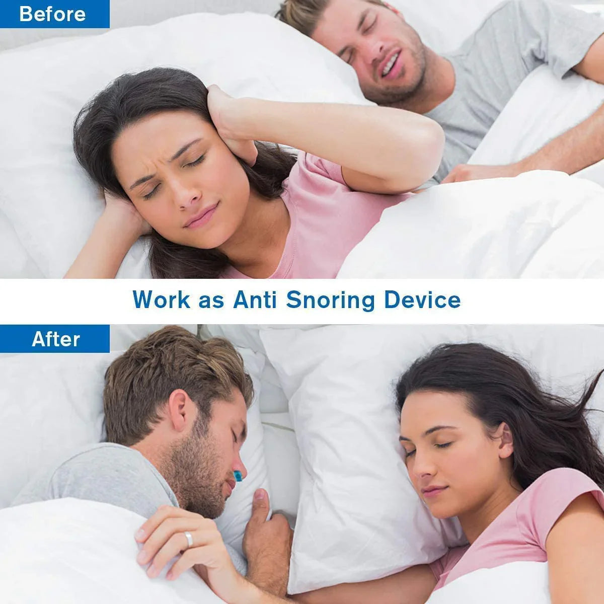 "Unisex compact anti-snoring micro-CPAP accessory, white and blue, featuring a sleek, portable design for comfortable sleep a