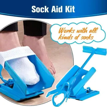 "Unisex Compression Sock Aid Kit, compact cradle and handle, simplifies wearing compression socks, ideal for mobility aid."