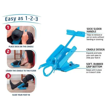 "Unisex Compression Sock Aid Kit, compact cradle and handle, simplifies wearing compression socks, ideal for mobility aid."