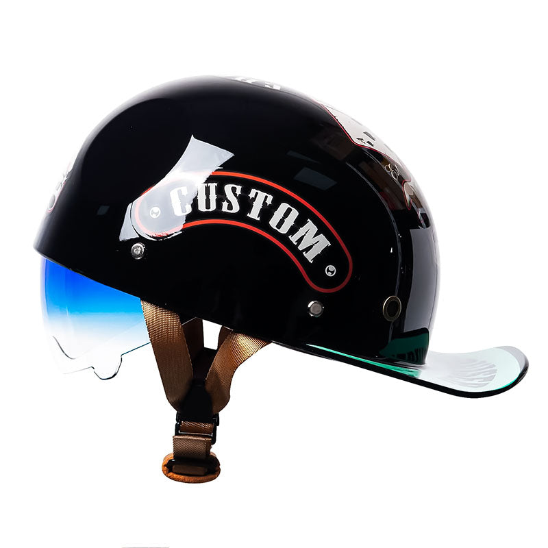 Unisex DOT certified baseball style half motorcycle helmet for safety & comfort.