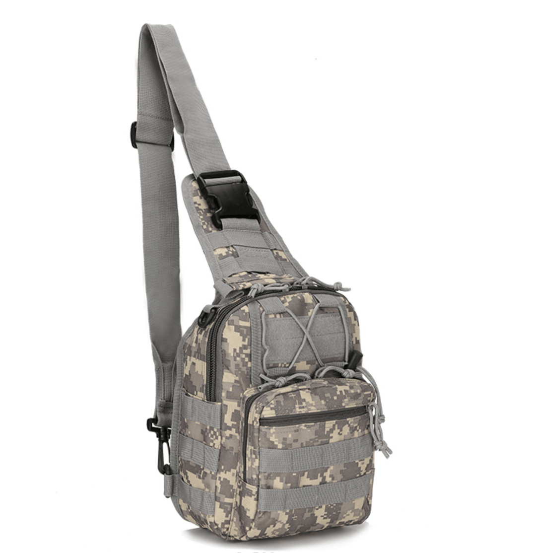 Front view of Easy Day Tactical Backpack in coyote brown, showing main compartment and front pocket.