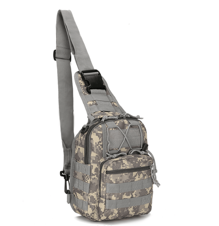 Front view of Easy Day Tactical Backpack in coyote brown, showing main compartment and front pocket.