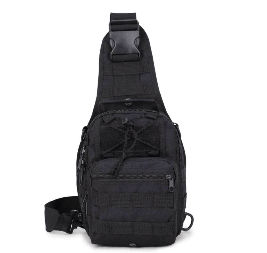 Detail of durable nylon fabric on the Easy Day Tactical Backpack in black, built for adventure.