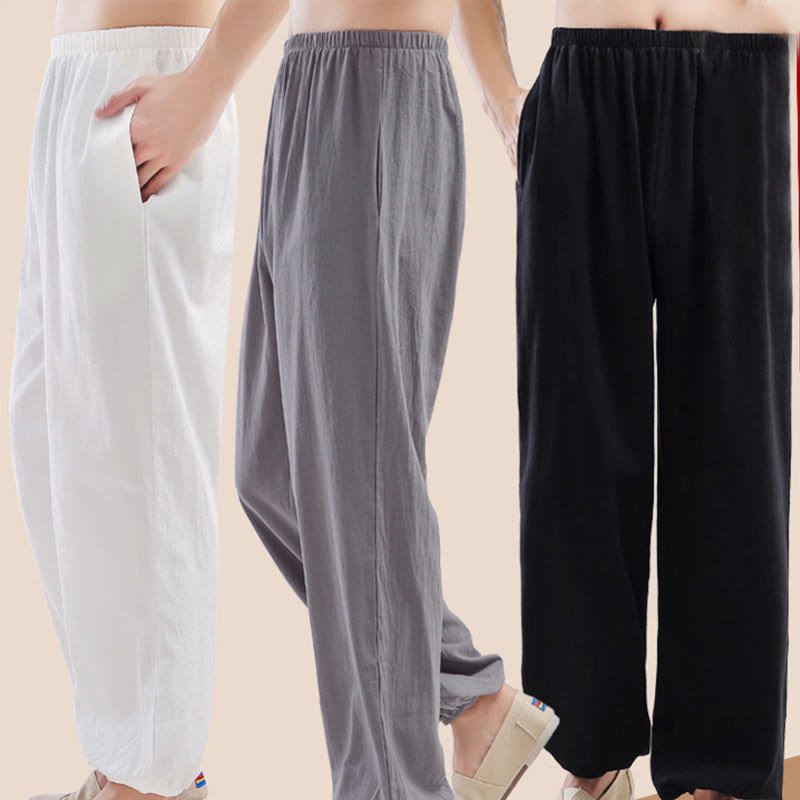 Unisex Elastic Waist Tai Chi Qigong Pants with Pockets - Lexians