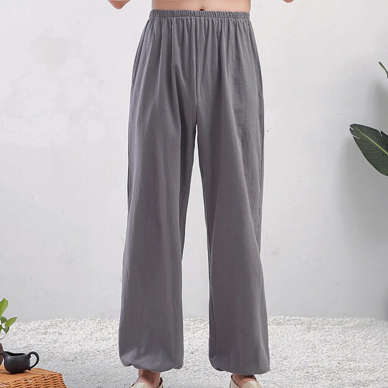 Unisex Elastic Waist Tai Chi Qigong Pants with Pockets - Lexians