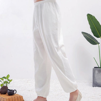 Unisex Elastic Waist Tai Chi Qigong Pants with Pockets - Lexians