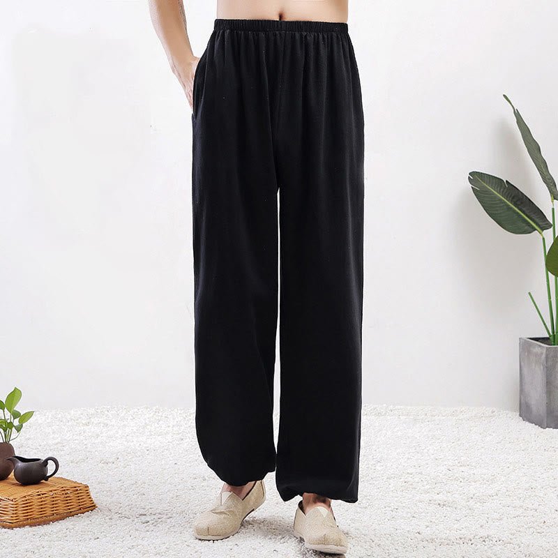 Unisex Elastic Waist Tai Chi Qigong Pants with Pockets - Lexians
