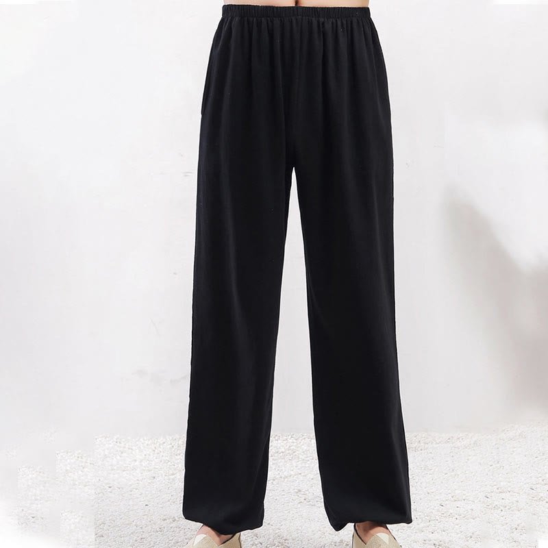 Unisex Elastic Waist Tai Chi Qigong Pants with Pockets - Lexians