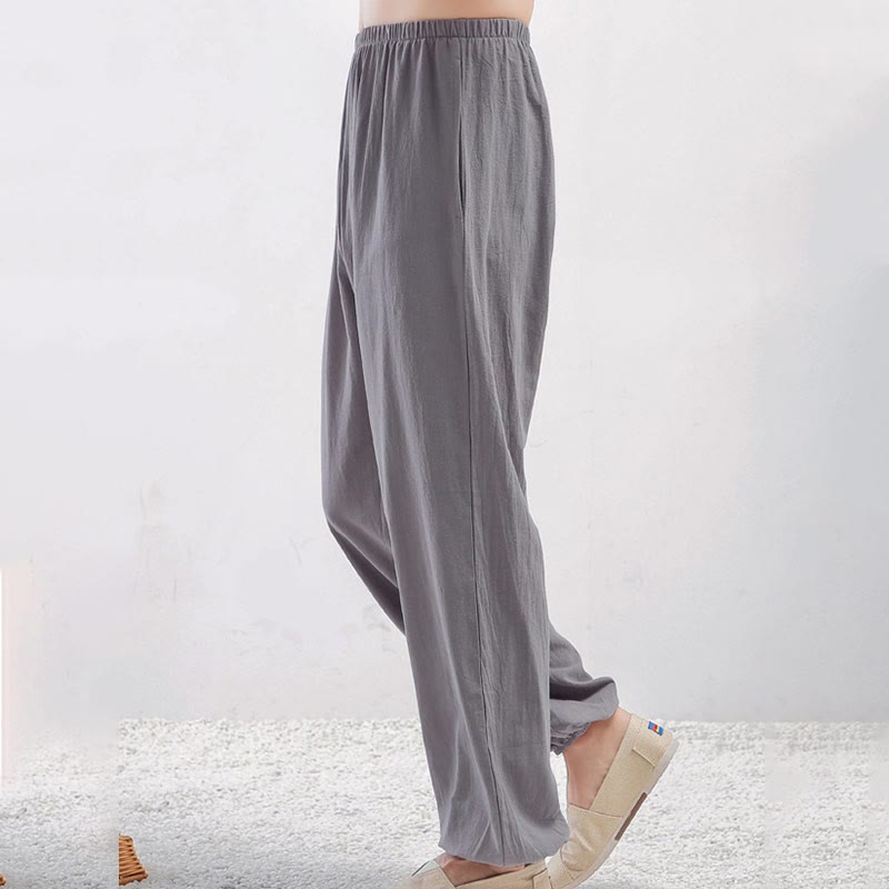 Unisex Elastic Waist Tai Chi Qigong Pants with Pockets - Lexians