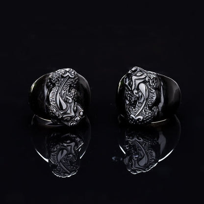 Unisex FengShui PiXiu Black Obsidian Strength Ring - Lexians